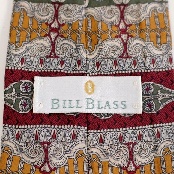 Bill Blass Yellow Green‎ Red Baroque Print Short Wide Silk Tie - Picture 3 of 6